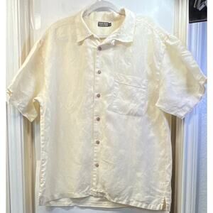 Dorian Bolick Collection Cream Light Yellow 100% Linen Button Up Single Pocket